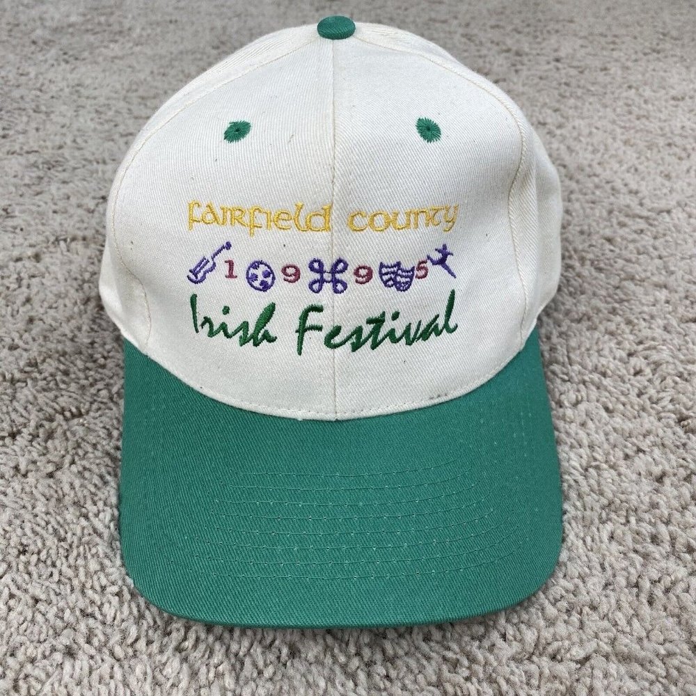 Vtg‎ 1995 Fairfield County Irish Festival Hat Trucker Snapback Beige Green Cap